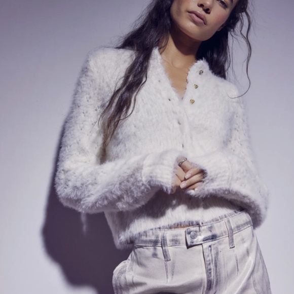 New Free People Celeste Open Stitch Cardigan Ivory Sweater Holiday Women's XS - Picture 1 of 12